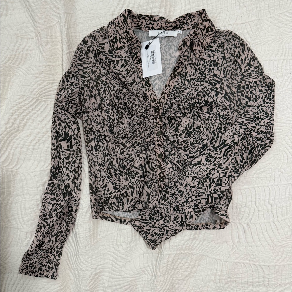Astr Black and Pink Abstract Blouse